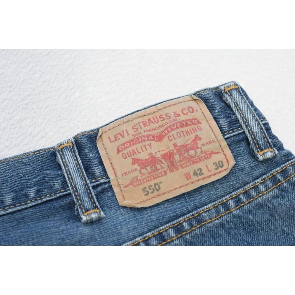 Levi's 550 Relaxed Fit Straight Blue Denim Jeans‎ Rugged Mens Sz 42 x 30